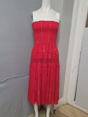 Women's Speed Limit Strapless Red & Silver Midi Dress Small Sz